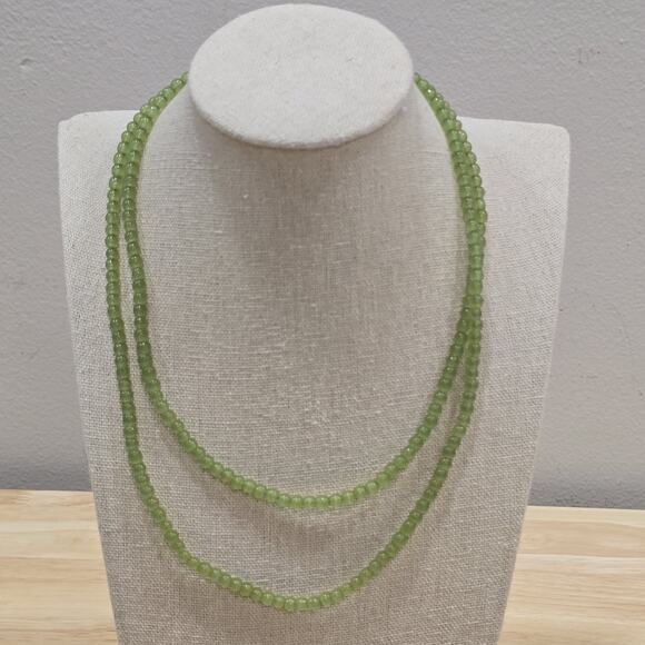 Continuous Strand Green Faux Peridot Beaded 34" Opera Length Necklace - Picture 3 of 15